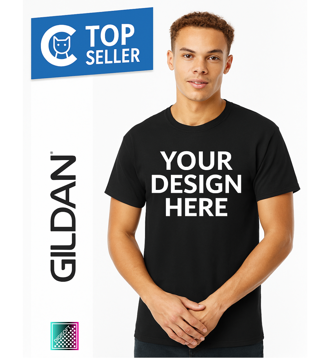 Gildan T-Shirt Unisex Modello G500: Nero, Jersey Preristretto, Giromanica Nastrato, Vestibilità Classica